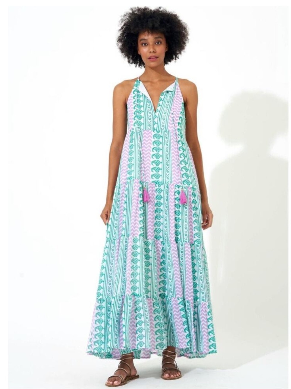 Oliphant Babylon Halter Maxi Dress Women’s Small Green Pink Print
